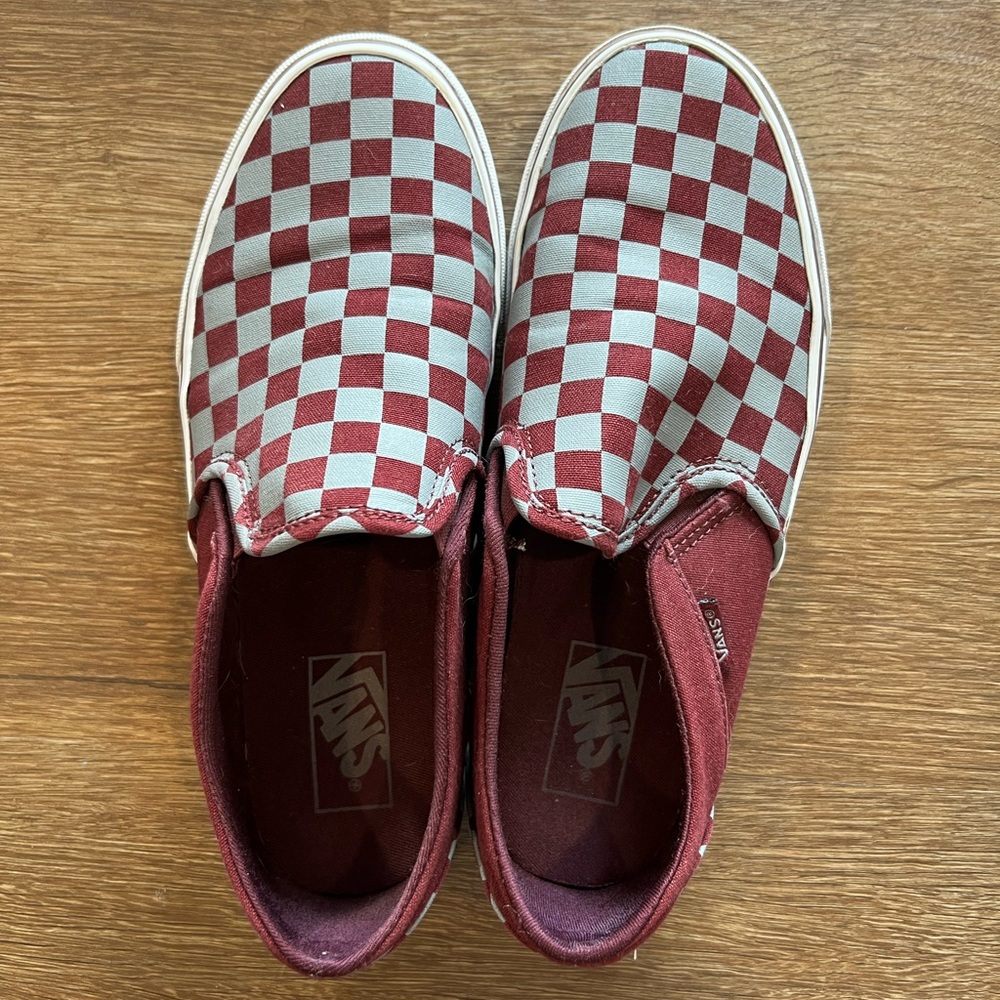 VANS Classic Slip-on - Color Theory Checkerboard Burgundy and Gray -  US W Sz 9